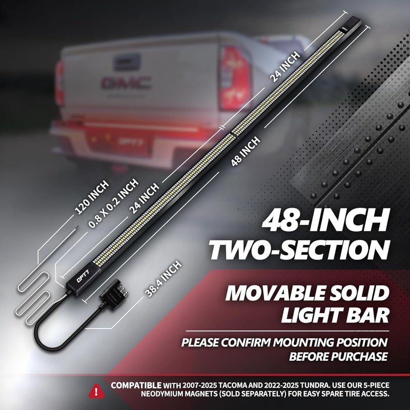 OPT7 48" Redline Parlux Triple Row LED Tailgate Light Bar w/Sequential Red Turn Signal - Rigid Aluminum Frame Light Strip – Fits 2005-2022 Colorado Canyon – Full Functions: Reverse Brake Running - Image 3
